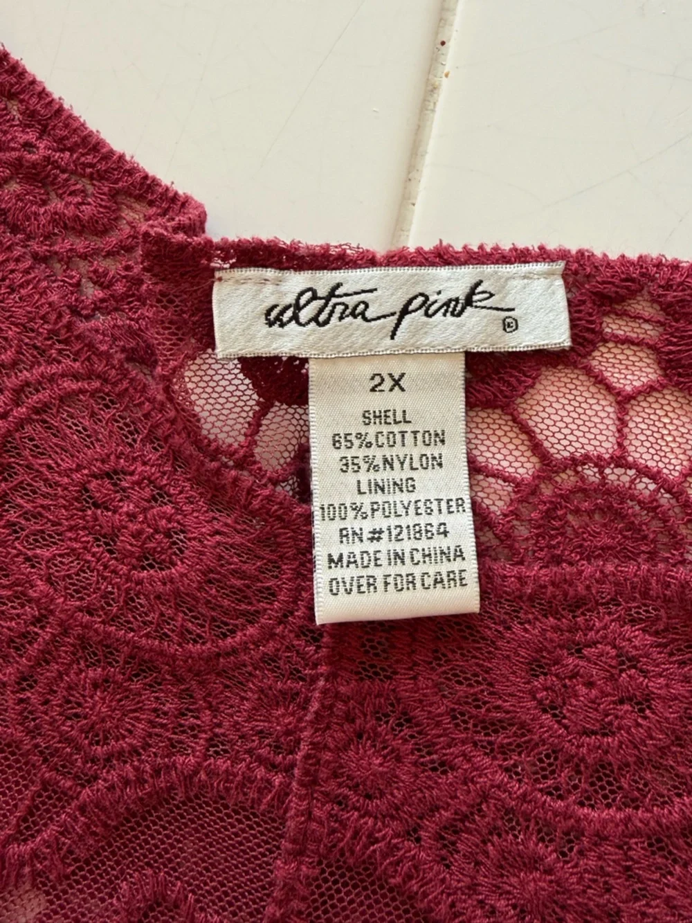 Sheer Crochet Burgundy Lace Long Sleeve Top Womens 2X Witchy Whimsigoth Boho - Picture 8 of 11